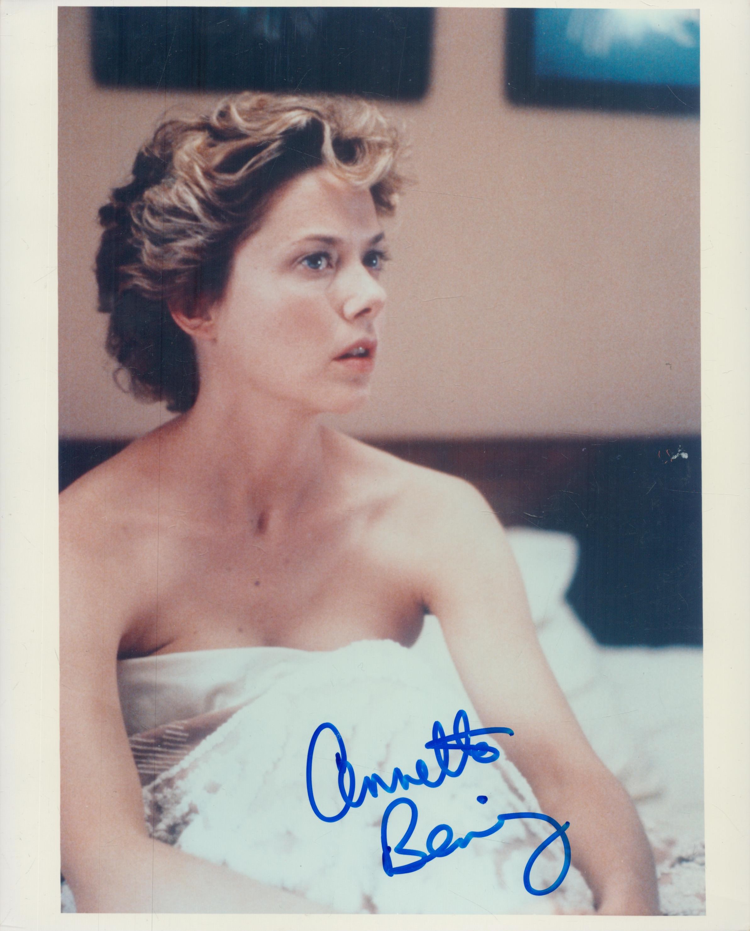 Annette Bening, actress. A signed 10x8 inch photo. In a career spanning more than four decades,