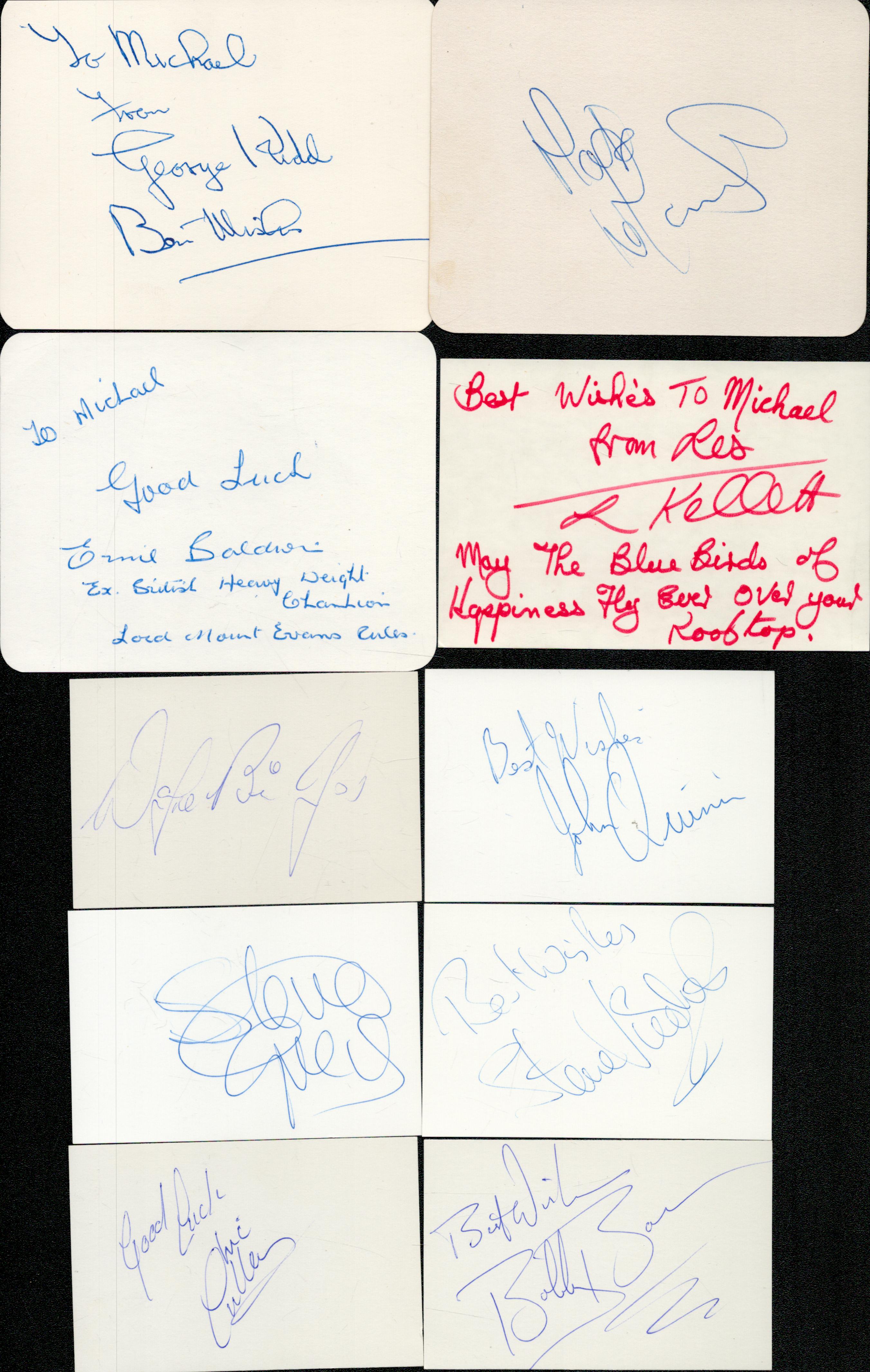 Wrestling - 20 vintage signed cards, 4.5x3.5 inches down to 3.5x2.5 inches, some dedicated. They are