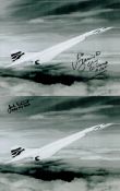 Concorde Captain Mike Bannister and 1st passenger SFO John Lidiard signed on two 10 x 8 inch b/w