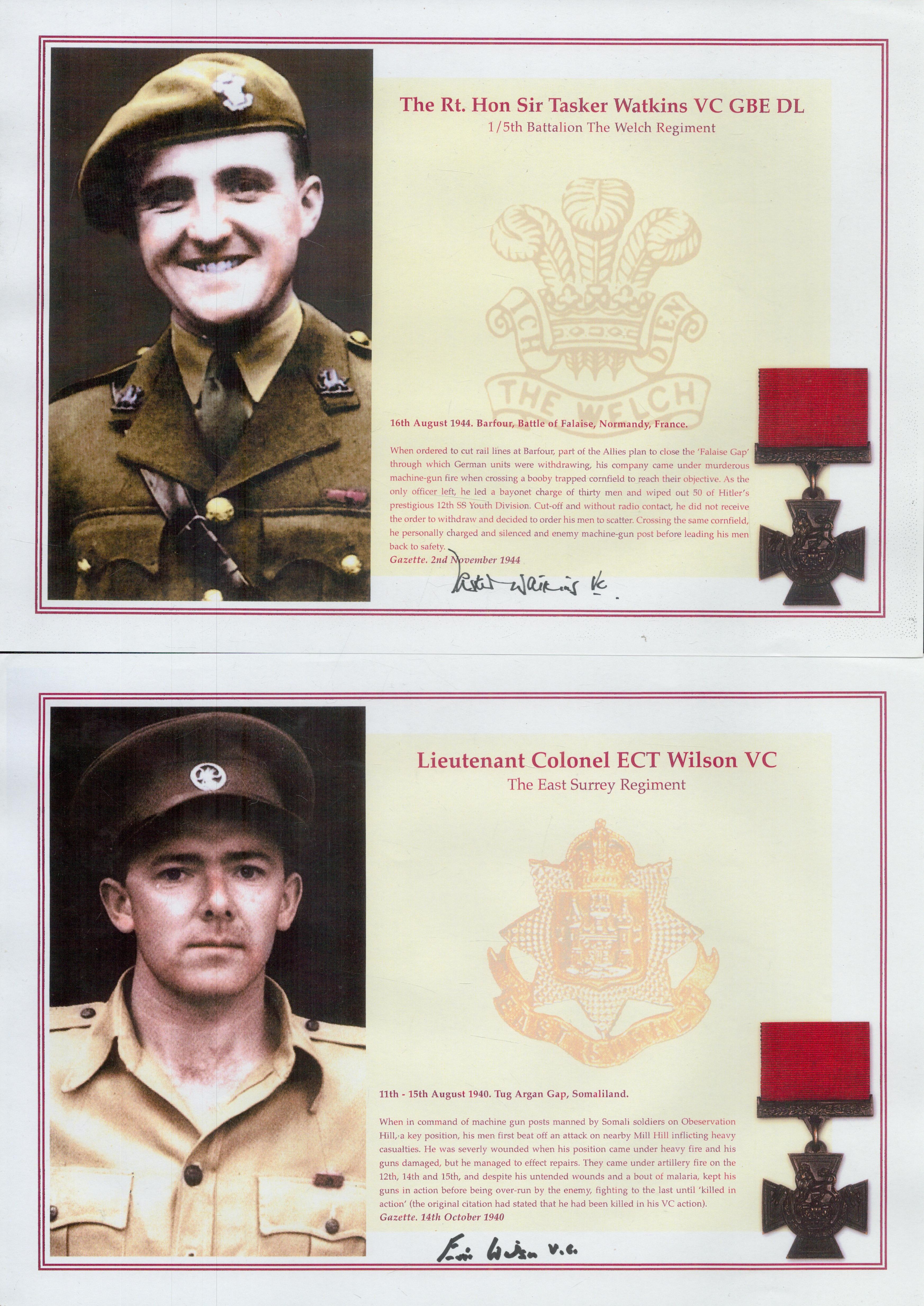 Victoria Cross autograph collection Four A4 colour copied biography pages hand signed by Lt Col Eric