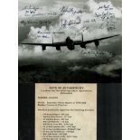 Lancaster Photo Signed 11 RAF WW2 Bomber Command Veterans. 10" x 8" Lancaster Photo has been