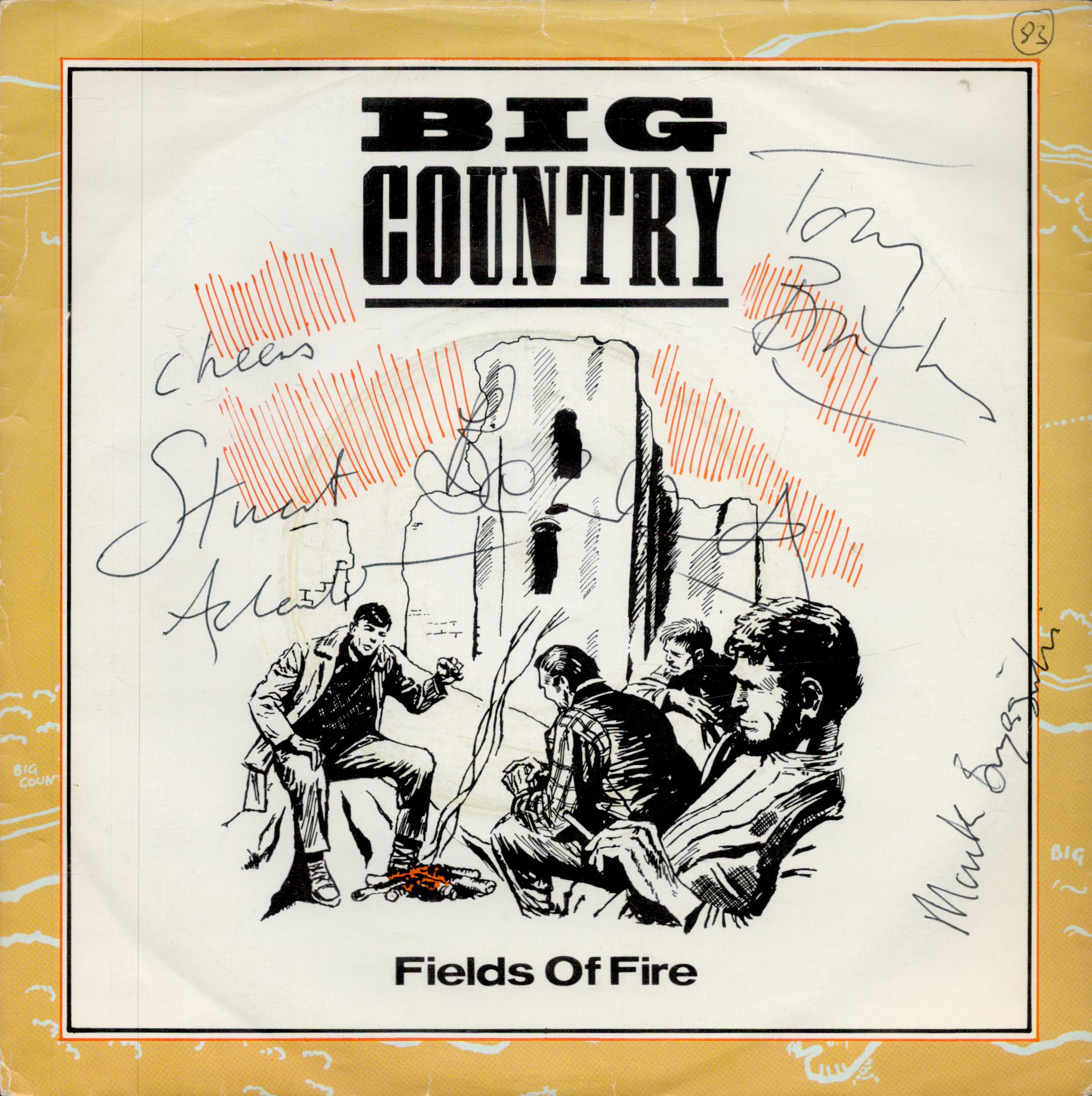 Big Country, Scottish rock band. 'Fields Of Fire', 7" single signed to front cover by the four