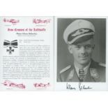 WW2 Luftwaffe fighter ace Mjr Klaus Habelen KC signed 7 x 5 inch b/w portrait photo along with a