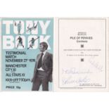 Football Autographed Man City 1974 Programme : Issued For Tony Book's Testimonial And Nicely