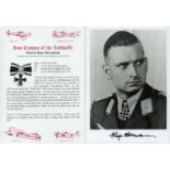 WW2 Luftwaffe fighter ace Oberst Hajo Herrmann KC OL S signed 7 x 5 inch b/w portrait photo along