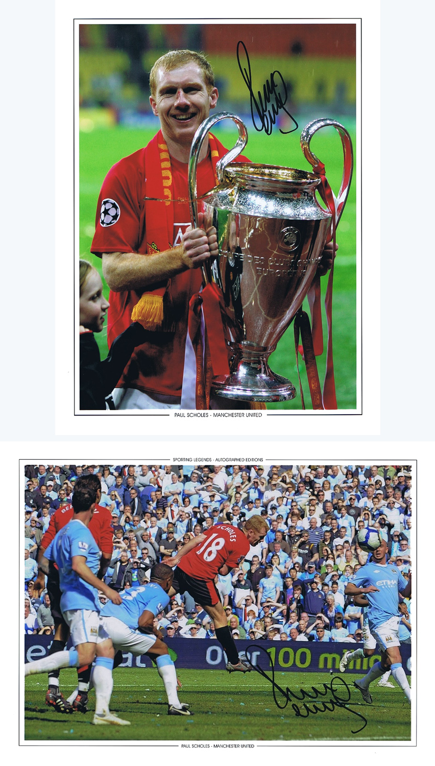 Football Autographed Paul Scholes 16 X 12 Photo-Edition : Colorized, Depicting Manchester United