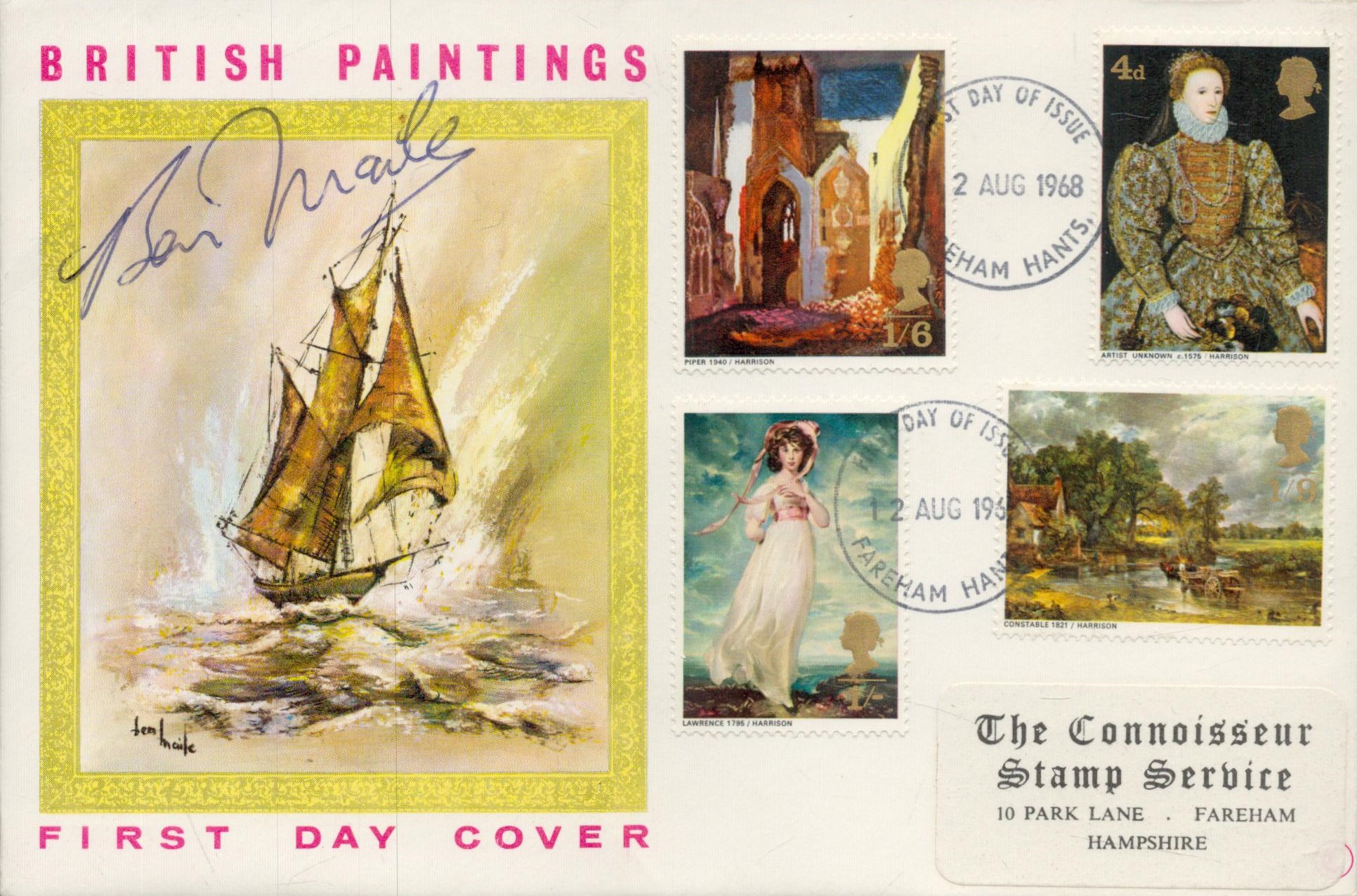 Famous Artist Ben Maile signed 1968 British Paintings FDC, with image of one of his incredible