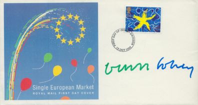 David Hockney, artist. A signed (in green and blue ink) 1992 Single European Market FDC. The stamp