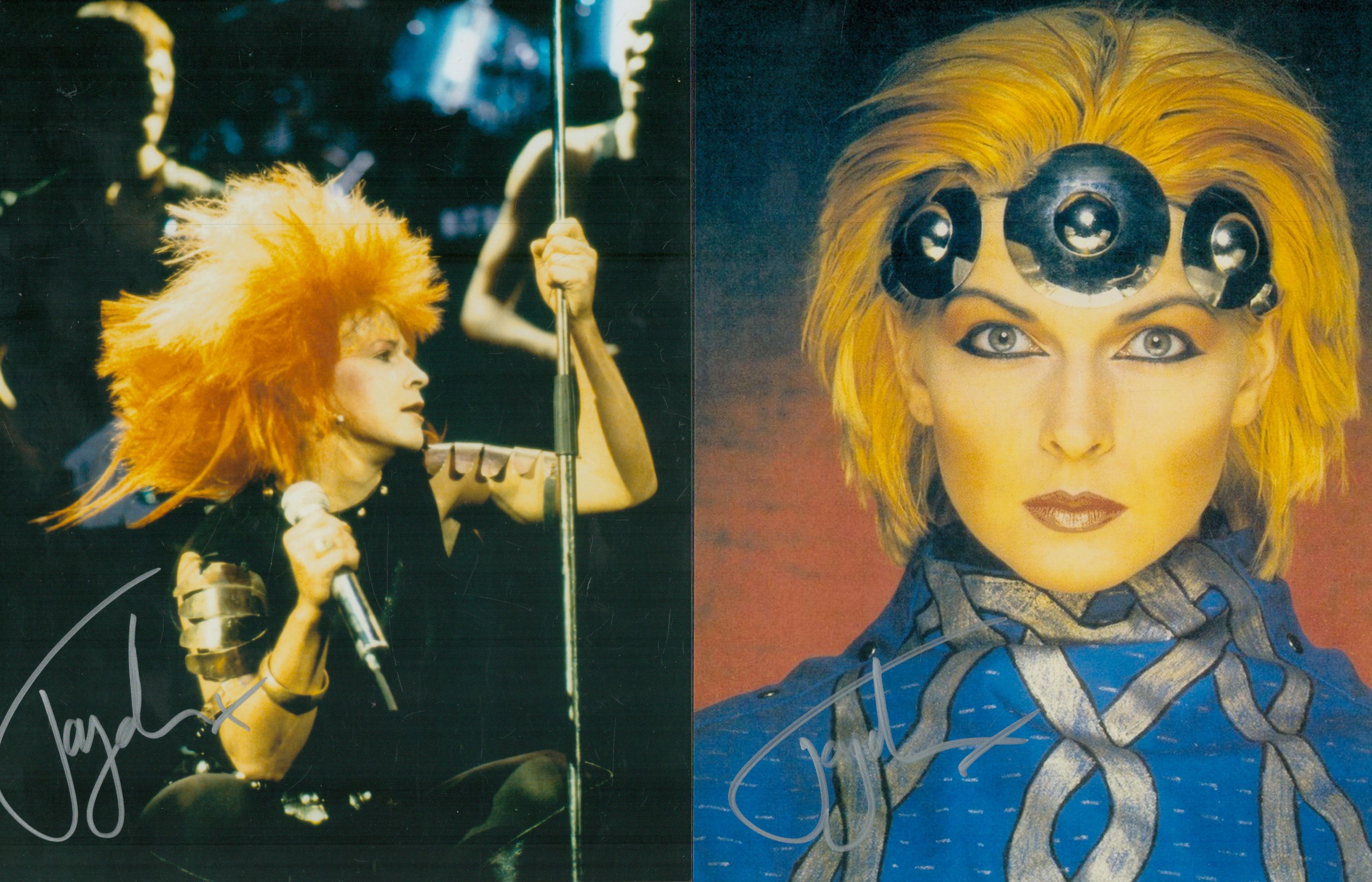 Music Toyah punk queen, three stunning signed 10 x 8 inch colour photos in fabulous outfits. Good