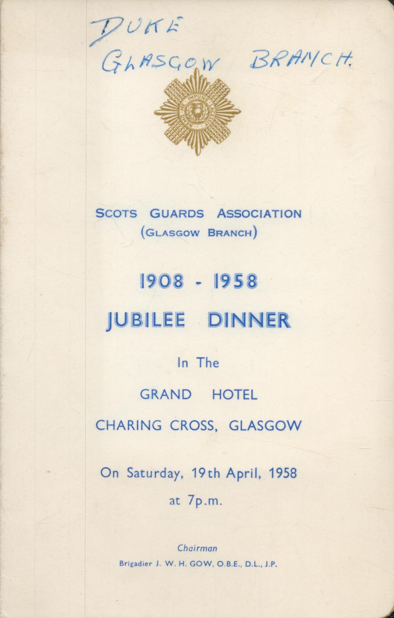 Prince Henry, Duke of Gloucester signed inside 4 page 1958 Scots Guards Association Jubilee Dinner - Image 2 of 2