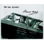 Richard Todd as Guy Gibson signed 10 x 8 inch b/w photo in Lancaster cockpit photo, rare inscribed