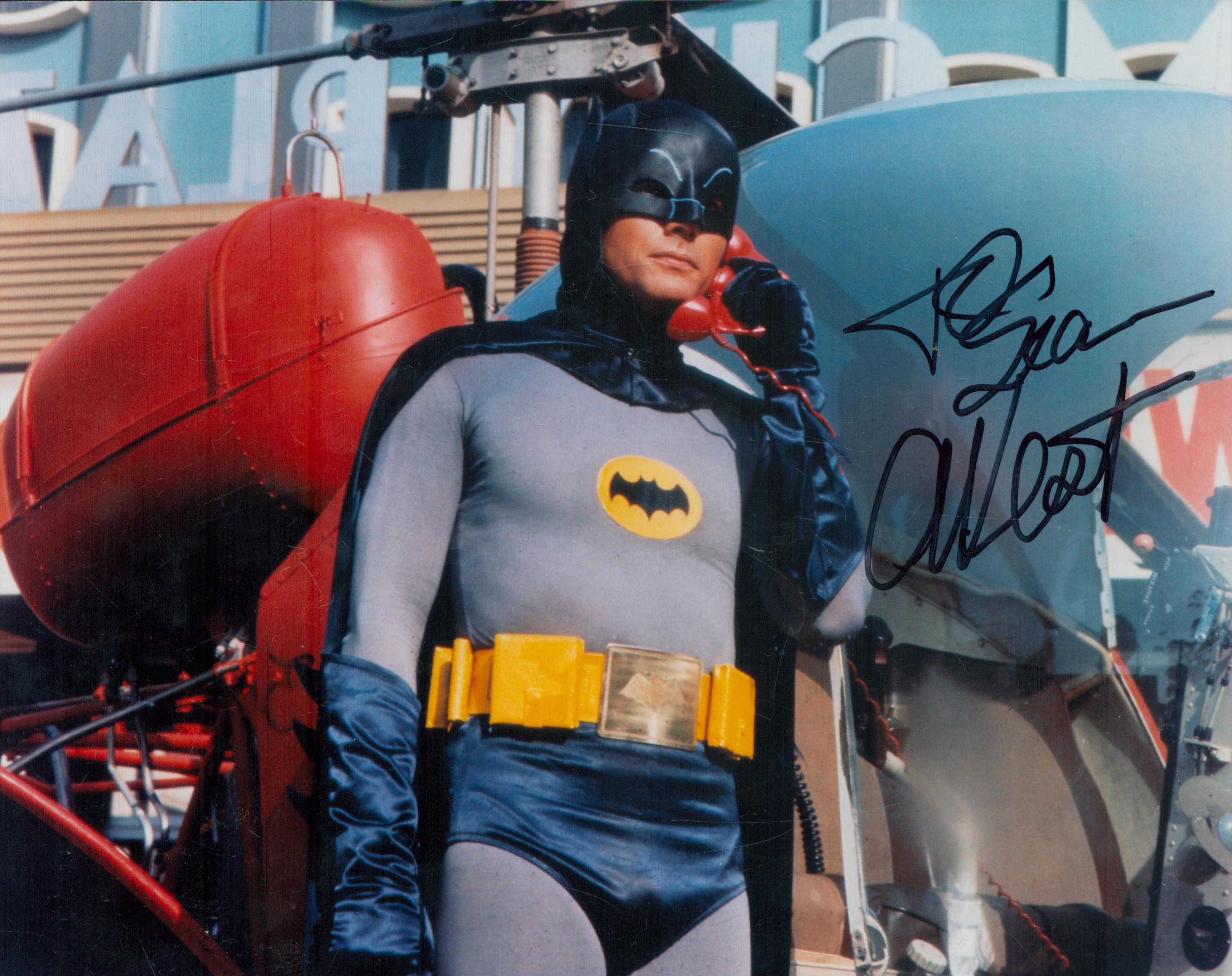 Adam West signed 10x8 inch Batman colour photo dedicated. Good Condition. All autographs come with a