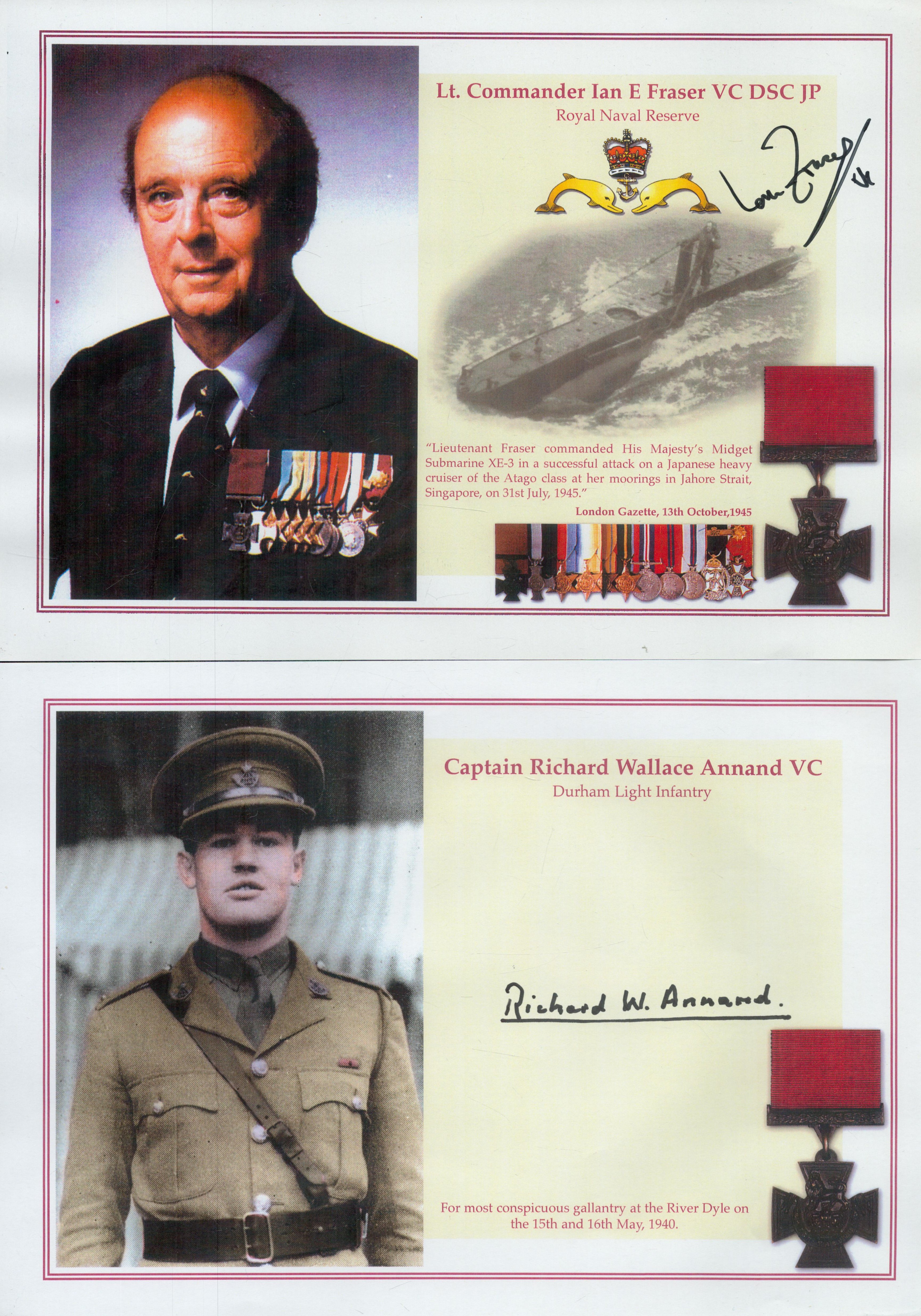 Victoria Cross autograph collection Four A4 colour copied biography pages hand signed by Lt Col Eric - Image 2 of 2