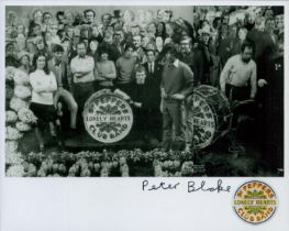 Beatles Peter Blake signed Sgt Pepper's Lonely Hearts Club band 10 x 8 inch photo. Good Condition.