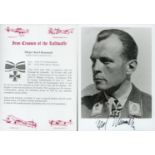 WW2 Luftwaffe fighter ace Mjr Karl Rammelt KC signed 7 x 5 inch b/w portrait photo along with a