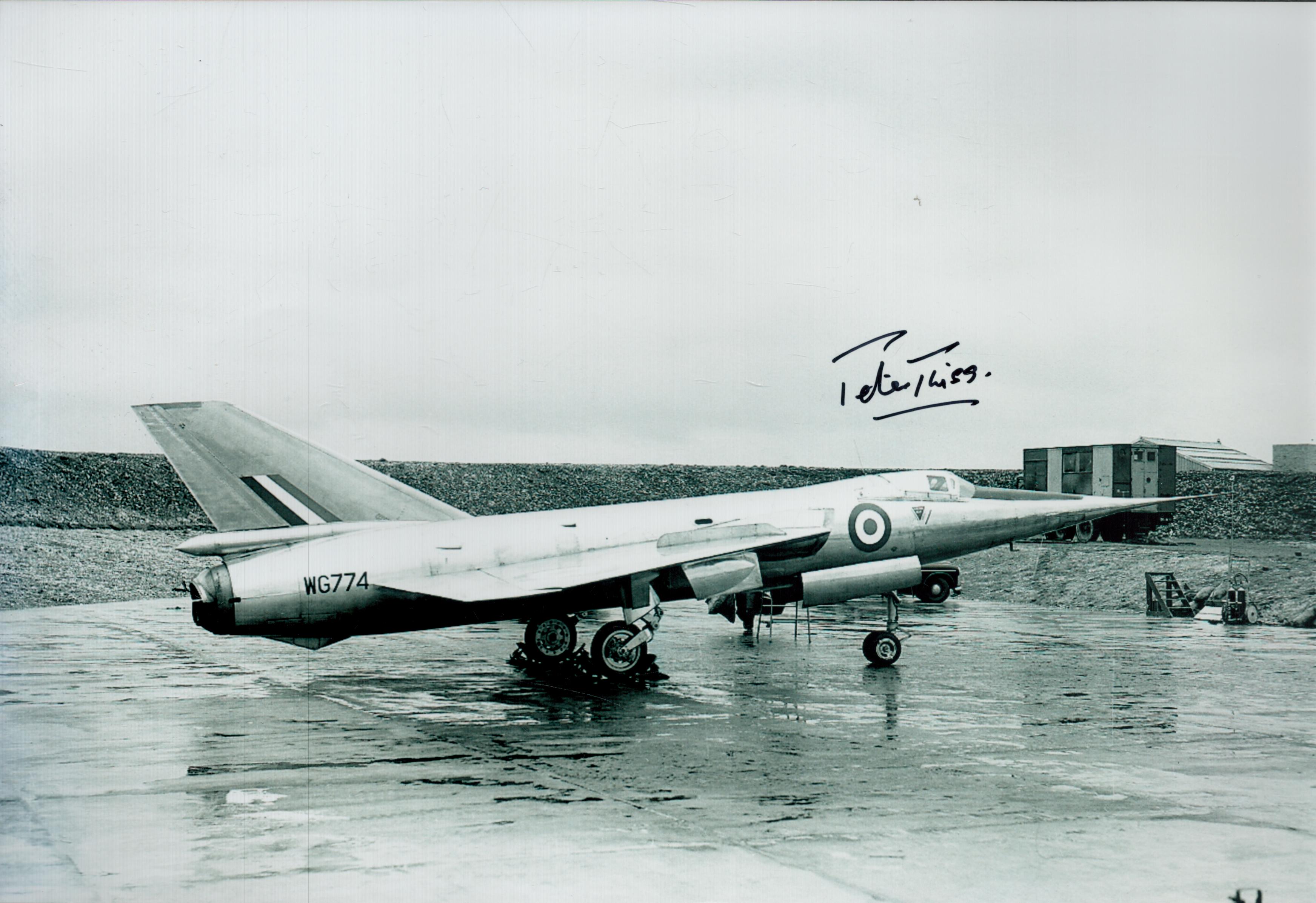 WW2 RAF pilot Peter Twiss signed scarce 12 x 8 inch b/w Fairey Delta plane, in which he broke the