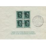 Hitlers 48th Birthday four Adolf Hitler stamps in miniature sheet Inscribed WER EIN VOLK RETTEN WILL