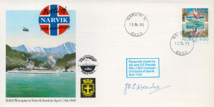 WWII AB Jack A E Meades RM-HMS Cossack 2nd Battle of Narvik 1940 veteran signed 50th Anniversary
