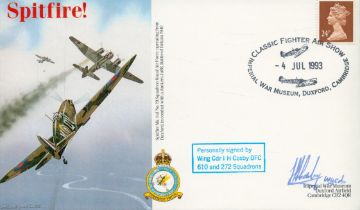 Wg Cdr I Cosby DFC 610 sqn WW2 RAF Battle of Britain fighter ace signed 1993 Duxford Spitfire cover.