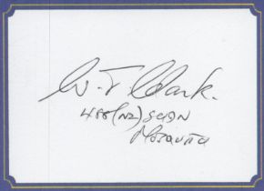 W T Clark 488 sqn WW2 RAF Battle of Britain fighter ace signed white card. Good condition Est.