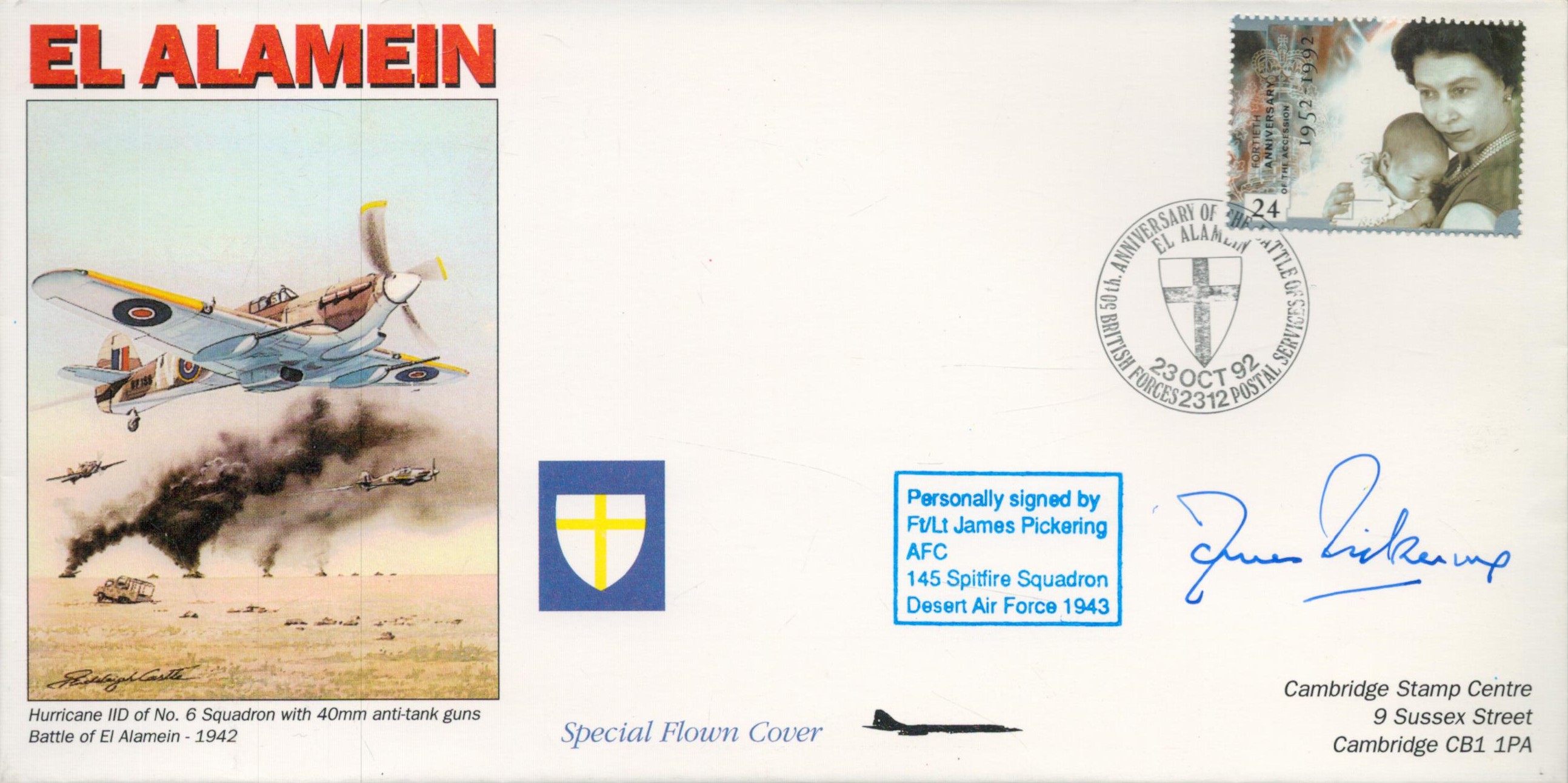 Tony Pickering 501 sqn WW2 RAF Battle of Britain fighter ace signed El Alamein Concorde flown cover.