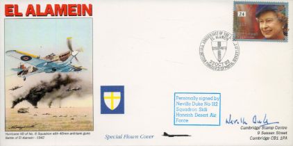Sqn Ldr Neville Duke DSO DFC AFC 92, 112 sqn WW2 RAF Battle of Britain fighter ace signed El Alamein