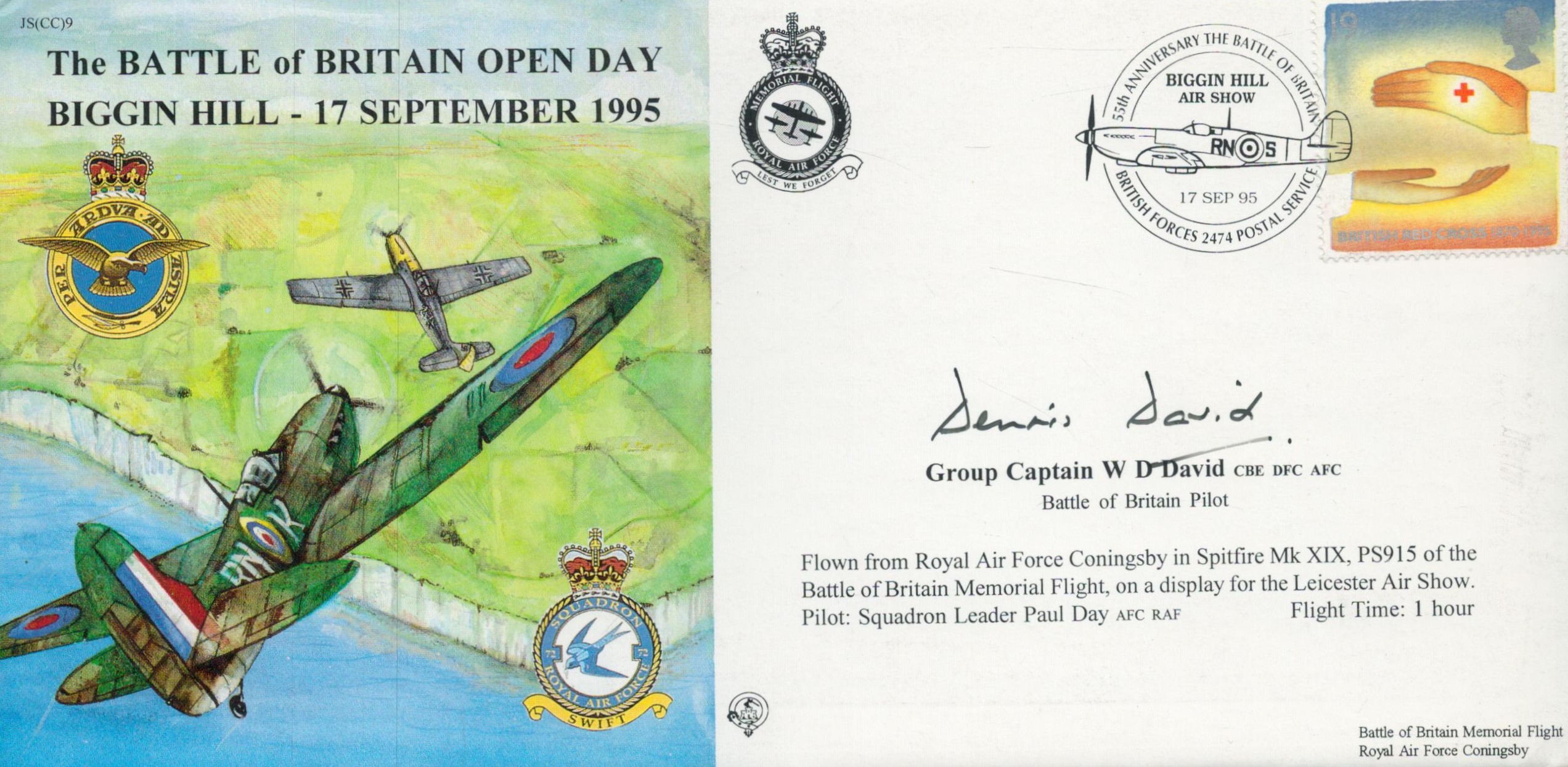 Group Captain Dennis David CBE DFC AFC signed FDC (JS(CC)9) The Battle of Britain Open Day Biggin