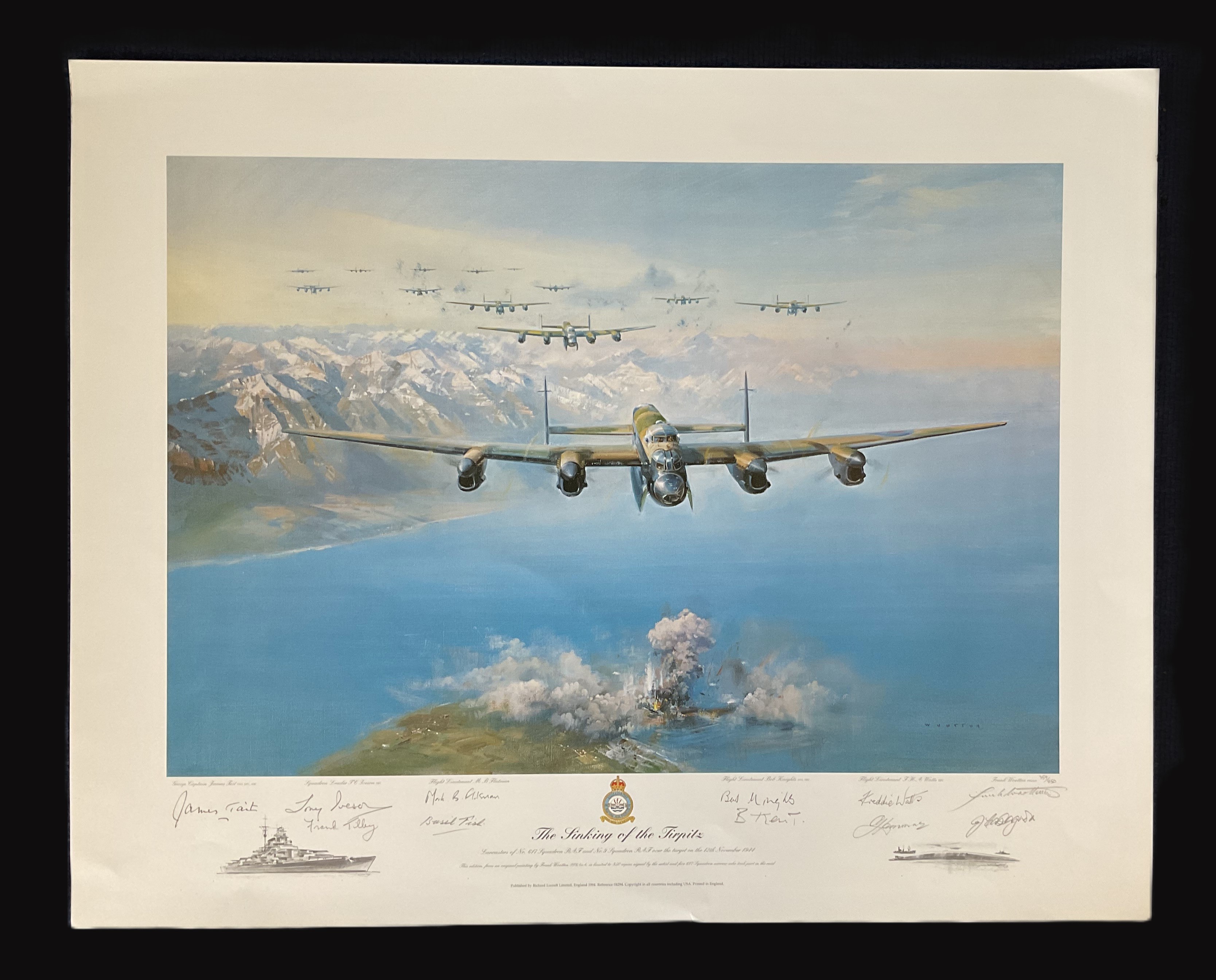 The Sinking of The Tirpitz by Frank Wotton Limited Edition Colour Print signed by the Artist plus 10