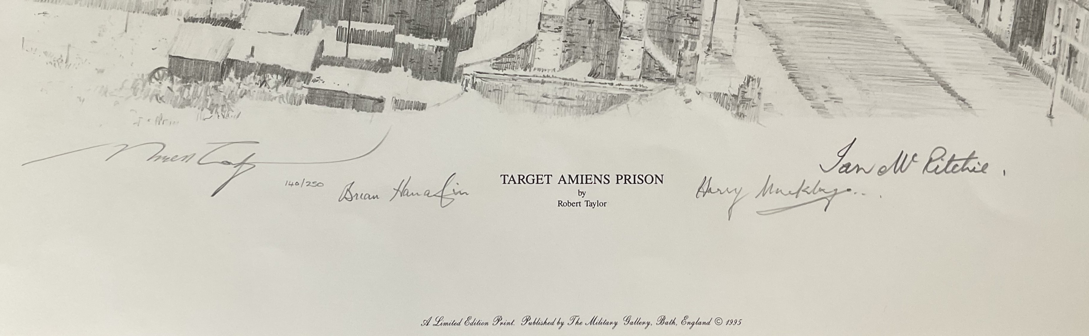 Target Amiens Prison by Robert Taylor Black and White Print signed by the Artist plus Squadron - Image 2 of 2