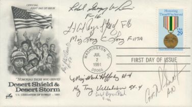 /USA FDC cover dedicated to Desert Shield & Desert Storm 1991 Signed by 8 U S A F Gulf Participants.