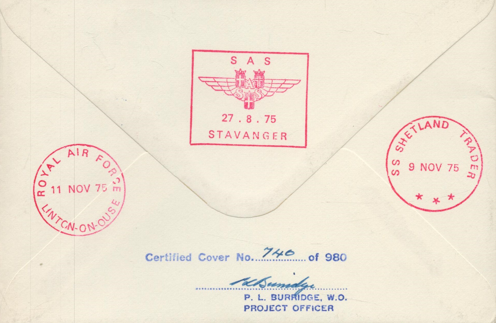 Air Vice Marshal D C T Bennett Signed & Flown Cover Escape from Norway 1st Aug 1975 (RAFES SC11) - Image 2 of 2