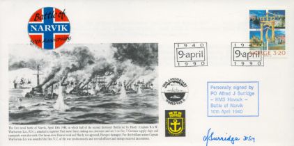 WWII PO Alfred J Surridge HMS Havock Battle of Narvik 1940 veteran signed 50th Anniversary