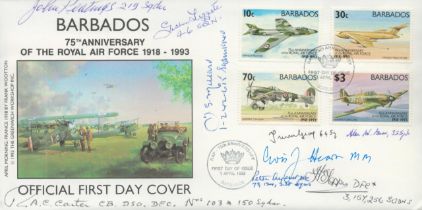 Barbados FDC 75th Anniv RAF Signed 7 Battle of Britain Pilots plus 2 1 Apr 1993 Barbados FDI