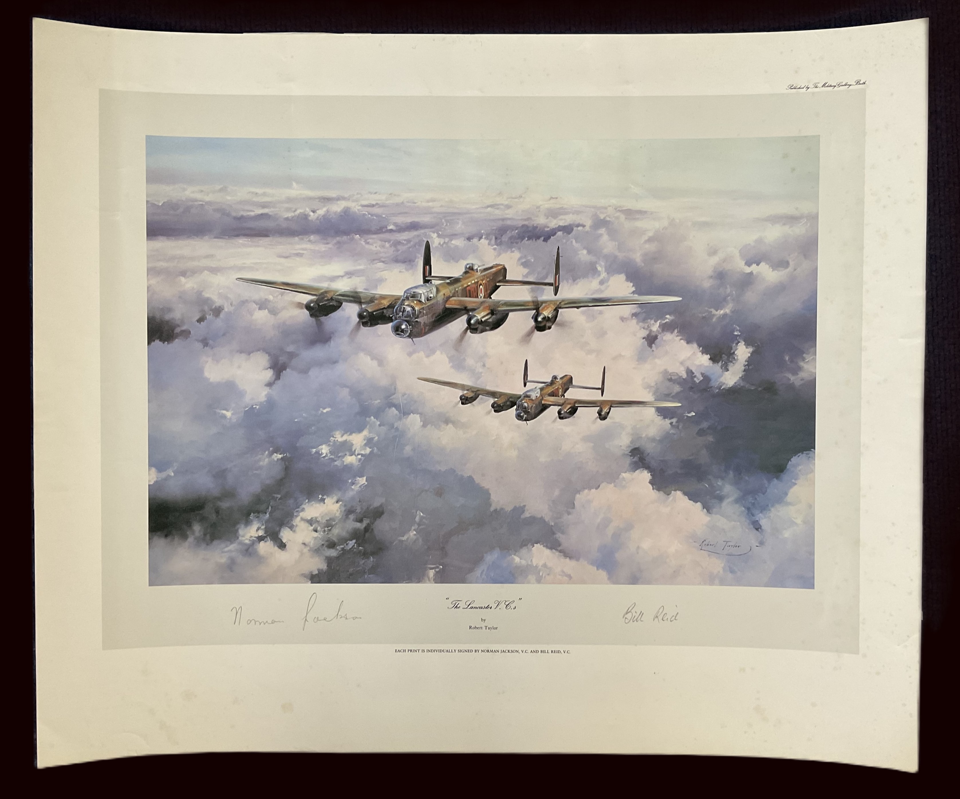 The Lancaster V. C. s by Robert Taylor Colour Print signed by the Artist plus 2 veterans includes