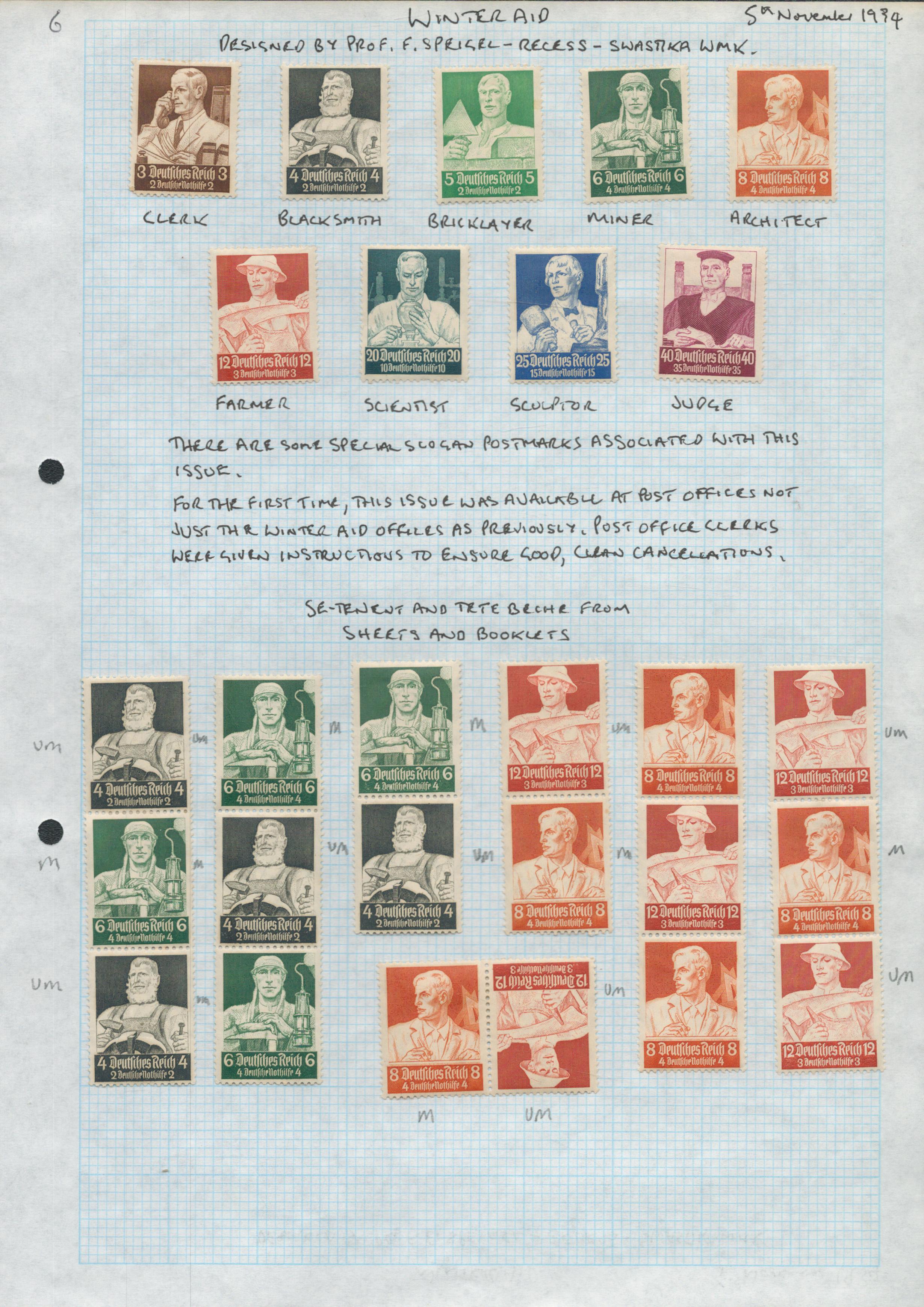 5th November 1934 Winter Aid ( Welfare Fund) Set of 9 Mounted Mint, Also Se- enant and Tete-Beche.