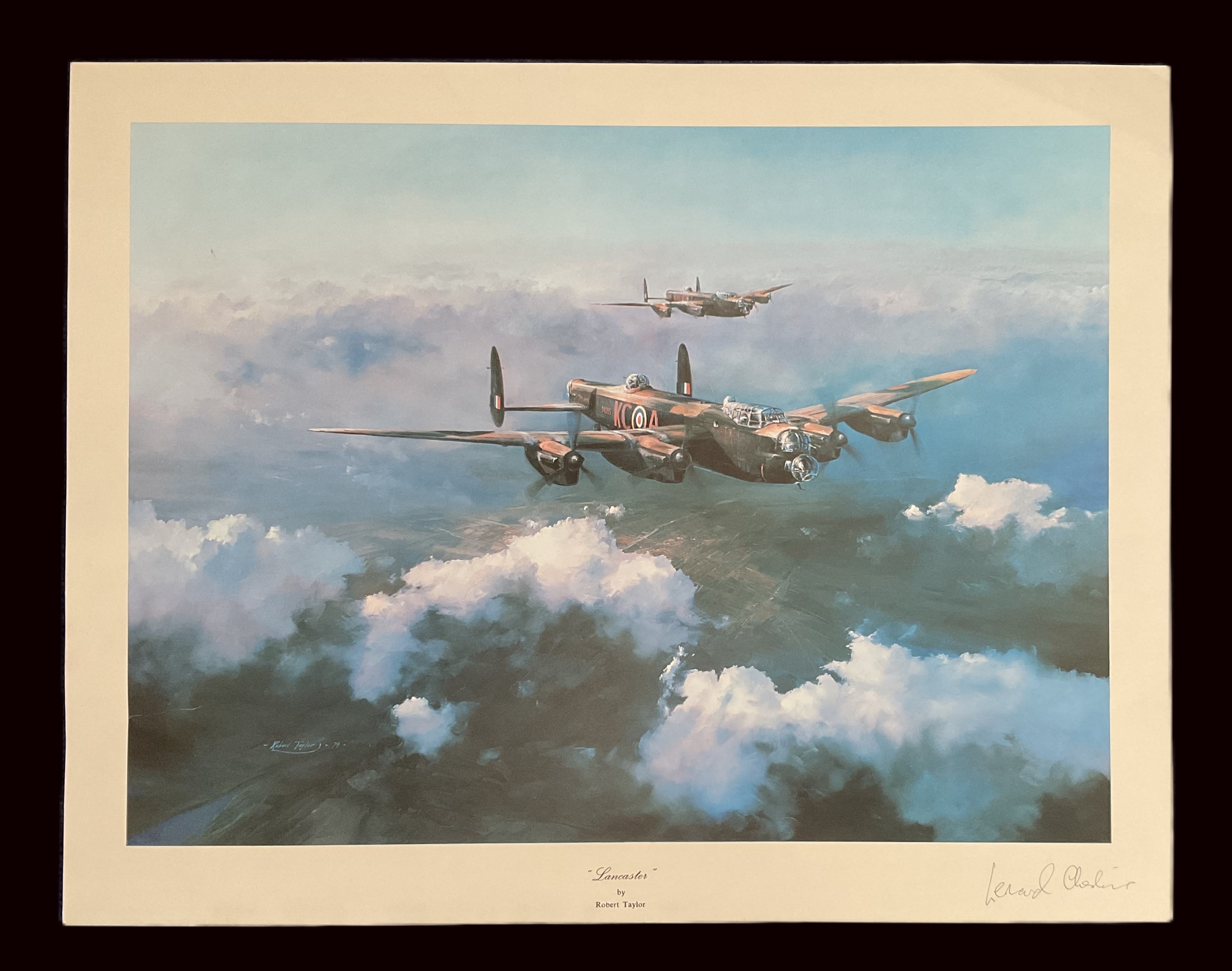 Lancaster by Robert Taylor Colour Print signed by the Artist plus Leonard Cheshire, approx sizes