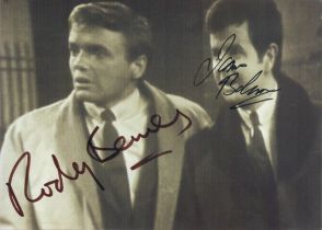 Rodney Bewes and James Bolam signed 7x5 inch Likely Lads black and white photo. Good Condition.