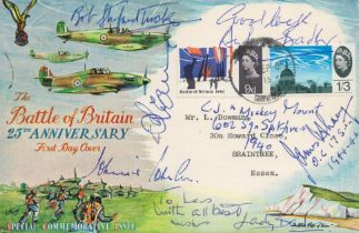 Battle Of Britain multi signed 25th Anniversary FDC. Signed by Robert Stanford Tuck, Johnnie