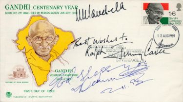 Nelson Mandela, Jimmy Carter and Desmond Tutu signed Gandhi Centenary Year commemorative FDC PM