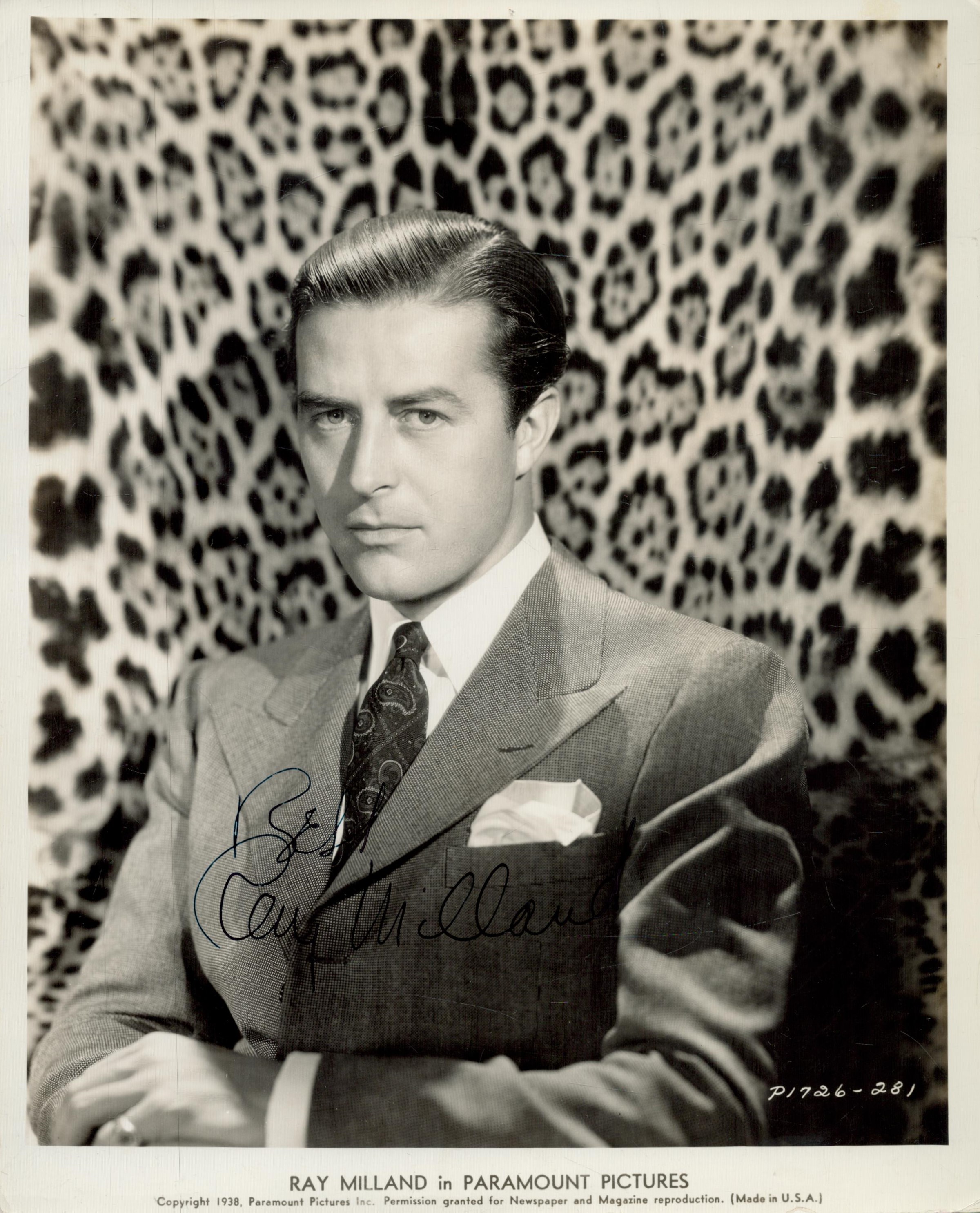 Ray Milland signed 10x8 inch vintage black and white Paramount pictures promo photo. Good Condition.