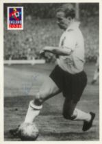 Sir Bobby Charlton signed 6x4 inch black and white England 2006 promo photo card. Good Condition.