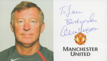 Sir Alex Ferguson signed 6x4 inch Manchester United promo card. Dedicated. Good Condition. All