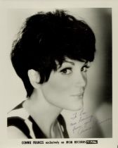 Connie Francis signed 10x8 inch black and white promo photo dedicated. Good Condition. All
