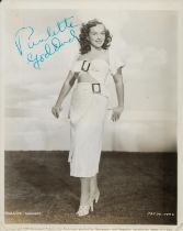 Paulette Goddard signed 10x8 inch black and white vintage photo. Good Condition. All autographs come