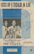 The Ink Sports multi signed sheet of music I Hope To Die If I Told A Lie. Good Condition. All