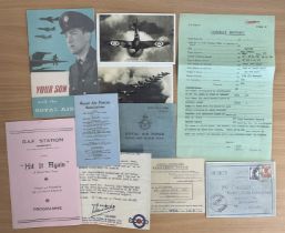 WWII RAF collection assorted ephemera includes combat report, service and release book, RAF Your Son