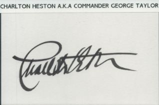 Charlton Heston signed 6x4 inch white card. Good Condition. All autographs come with a Certificate