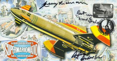 Gerry Anderson, Sylvia Anderson and David Graham signed Supermarionation 50th Anniversary FDC. 1