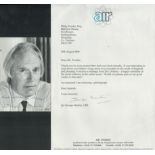 George Martin signed 6x4 inch black and white photo with accompanying office letter dated 29th