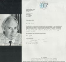 George Martin signed 6x4 inch black and white photo with accompanying office letter dated 29th